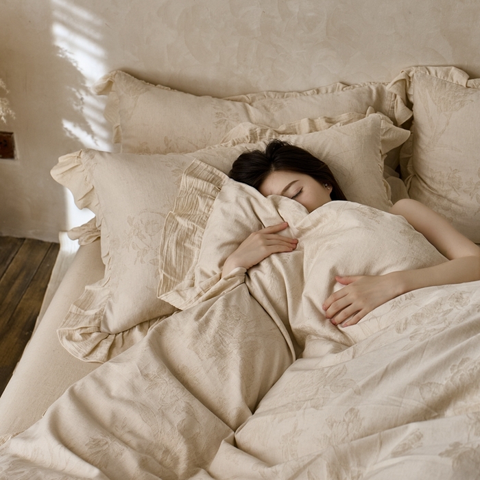 91家纺网 家纺一手货源 找家纺 清雅福 2025秋冬新品棉麻提花花边款四件套 华尔兹