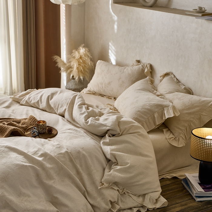 91家纺网 家纺一手货源 找家纺 清雅福 2025秋冬新品棉麻提花花边款四件套 泽颢