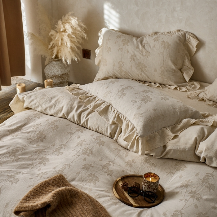 91家纺网 家纺一手货源 找家纺 清雅福 2025秋冬新品棉麻提花花边款四件套 锦时