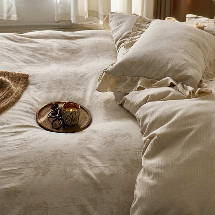 91家纺网 家纺一手货源 找家纺 清雅福 2025秋冬新品棉麻提花花边款四件套 锦时