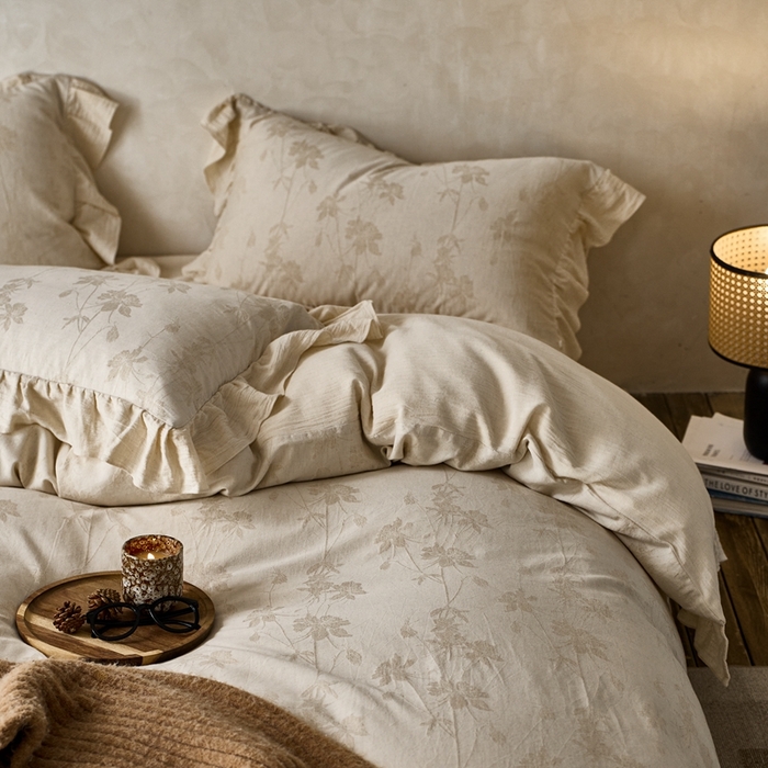 91家纺网 家纺一手货源 找家纺 清雅福 2025秋冬新品棉麻提花花边款四件套 锦时