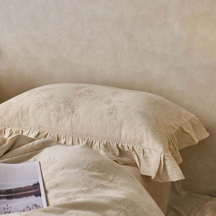 91家纺网 家纺一手货源 找家纺 清雅福 2025秋冬新品棉麻提花花边款四件套 泽颢