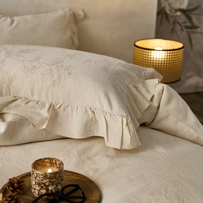 91家纺网 家纺一手货源 找家纺 清雅福 2025秋冬新品棉麻提花花边款四件套 泽颢