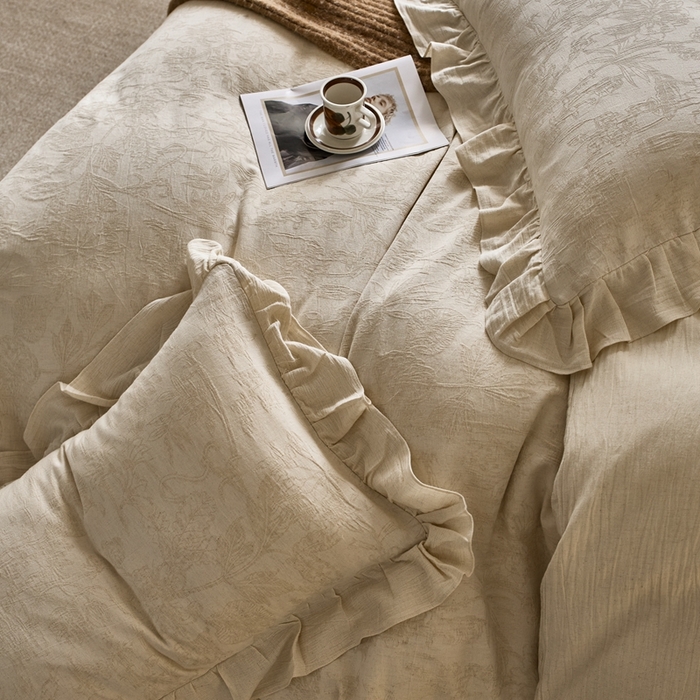 91家纺网 家纺一手货源 找家纺 清雅福 2025秋冬新品棉麻提花花边款四件套 闵岭