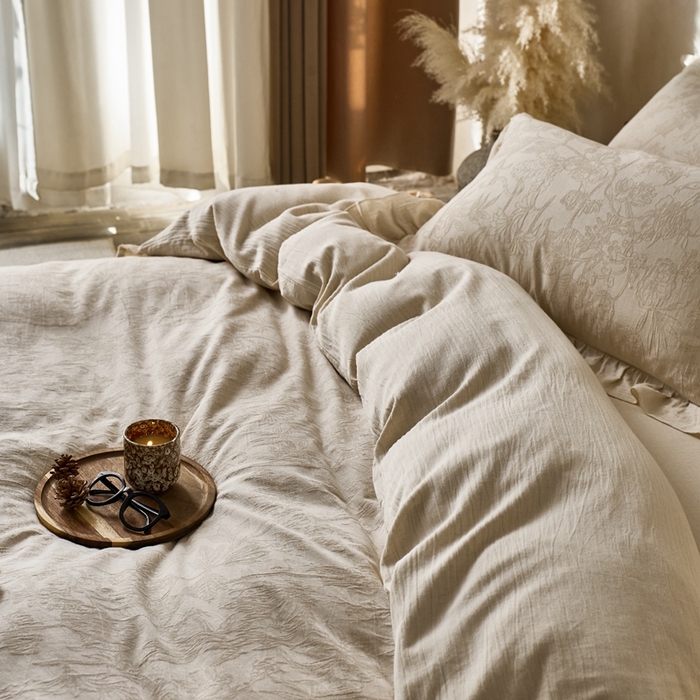 91家纺网 家纺一手货源 找家纺 清雅福 2025秋冬新品棉麻提花花边款四件套 闵岭