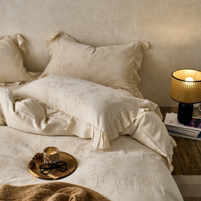 91家纺网 家纺一手货源 找家纺 清雅福 2025秋冬新品棉麻提花花边款四件套 泽颢