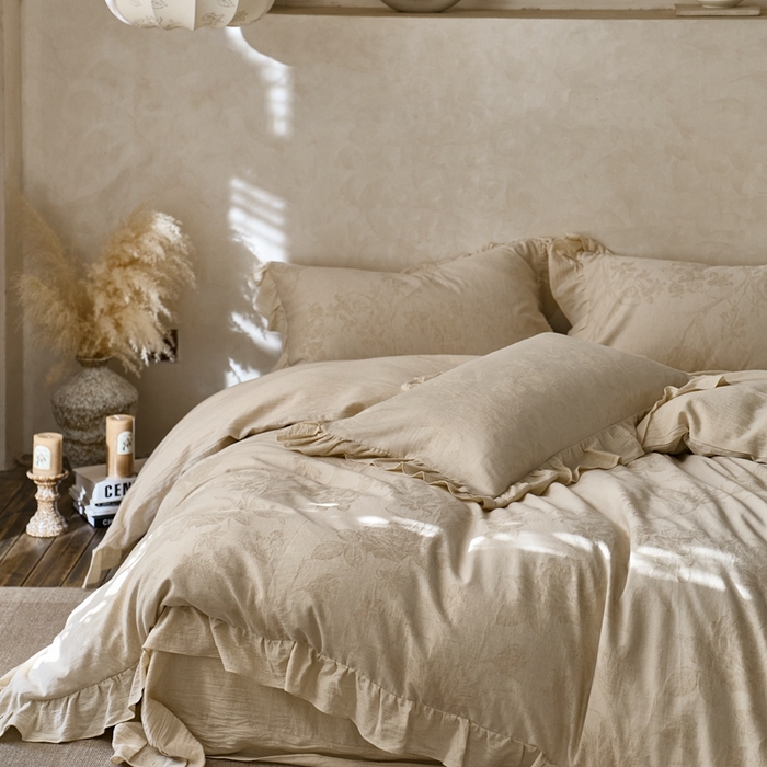 清雅福 2025秋冬新品棉麻提花花边款四件套 华尔兹