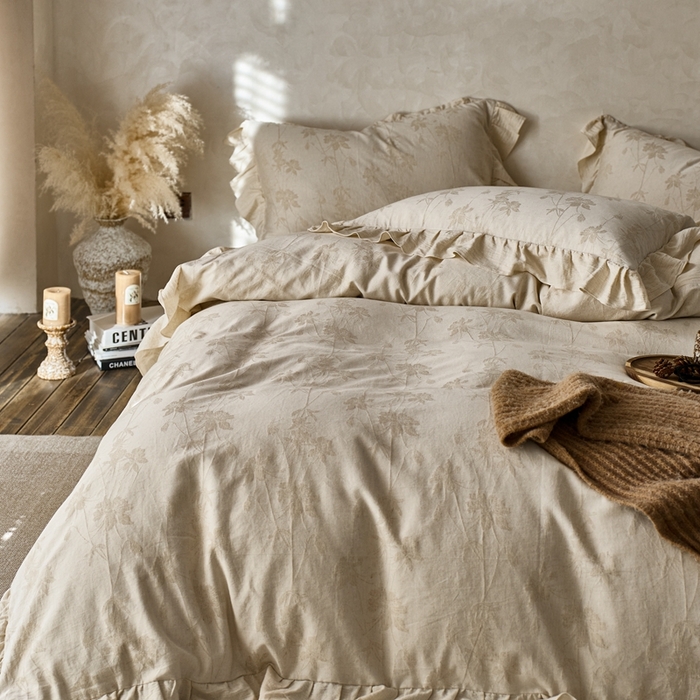 91家纺网 家纺一手货源 找家纺 清雅福 2025秋冬新品棉麻提花花边款四件套 锦时