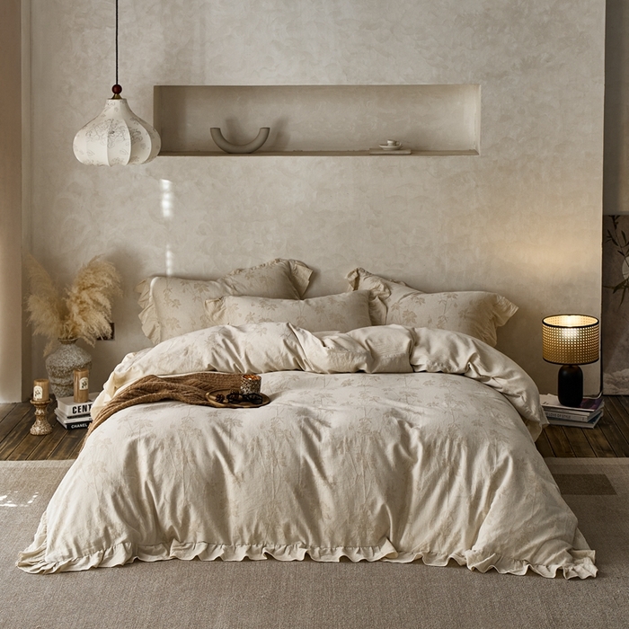 91家纺网 家纺一手货源 找家纺 清雅福 2025秋冬新品棉麻提花花边款四件套 锦时