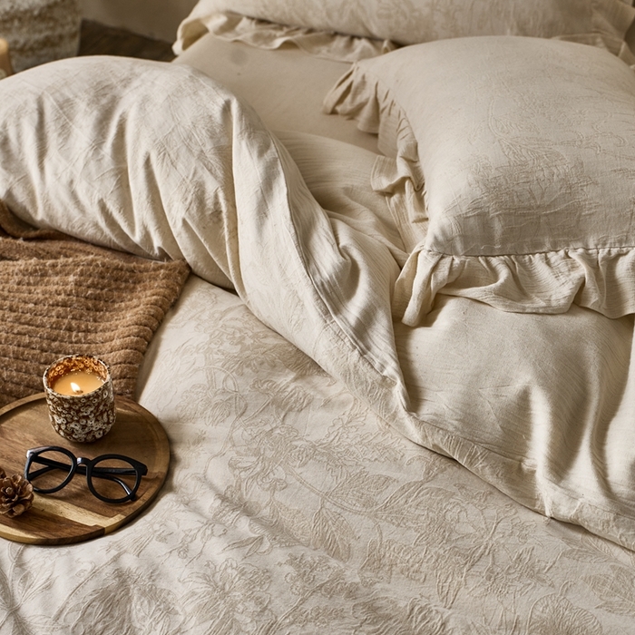 91家纺网 家纺一手货源 找家纺 清雅福 2025秋冬新品棉麻提花花边款四件套 闵岭