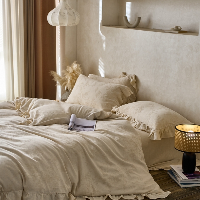 91家纺网 家纺一手货源 找家纺 清雅福 2025秋冬新品棉麻提花花边款四件套 泽颢