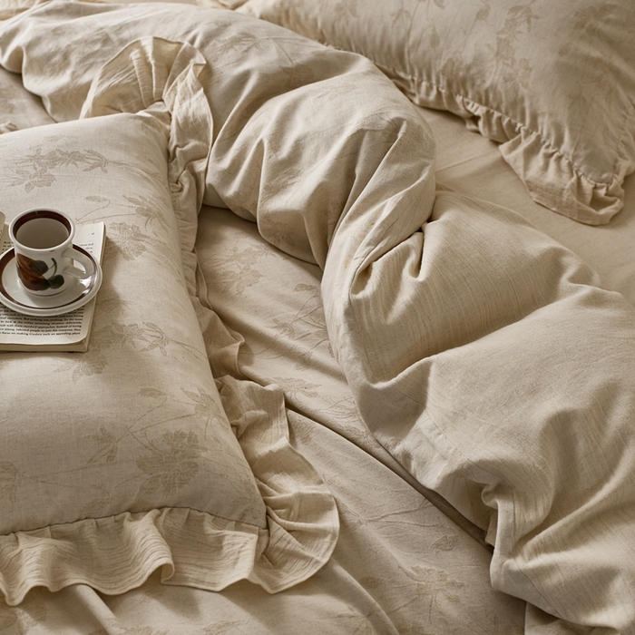 91家纺网 家纺一手货源 找家纺 清雅福 2025秋冬新品棉麻提花花边款四件套 锦时