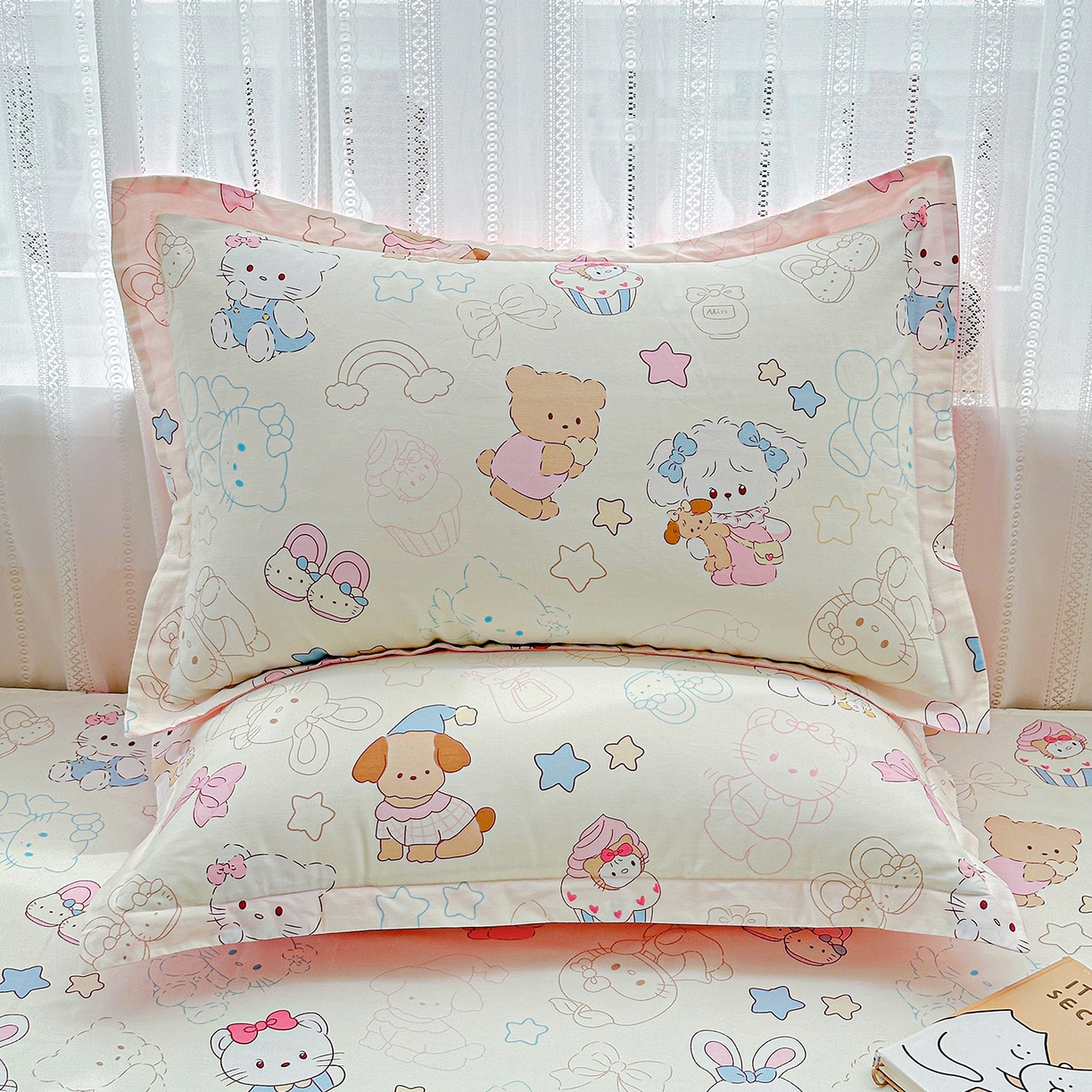 恩泽家纺 2025新款全棉纯棉12868喷气印花系列枕套单枕套枕套单件-第二批 凯蒂宝贝