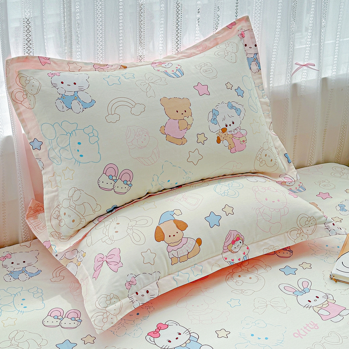 91家纺网 家纺一手货源 找家纺 恩泽家纺 2025新款全棉纯棉12868喷气印花系列枕套单枕套枕套单件-第二批 凯蒂宝贝