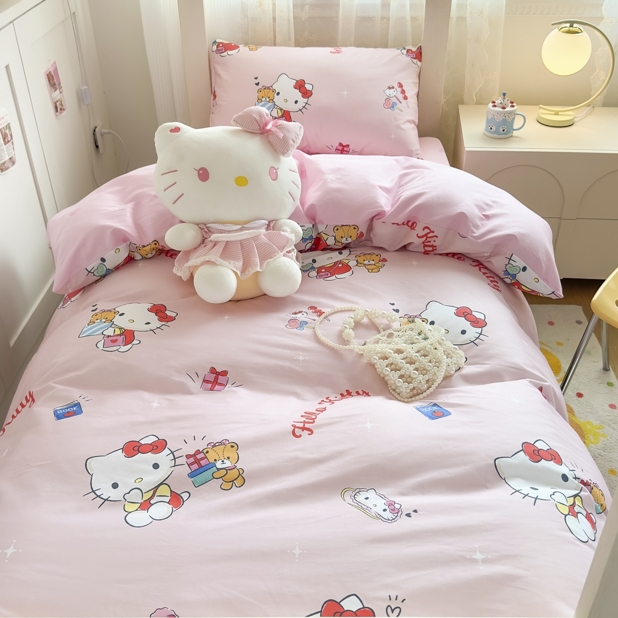 91家纺网 家纺一手货源 找家纺 浩诚 2025新款三丽鸥专版花型全棉纯棉学生三件套四件套 铃风