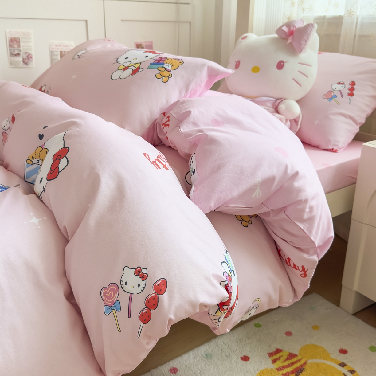 91家纺网 家纺一手货源 找家纺 浩诚 2025新款三丽鸥专版花型全棉纯棉学生三件套四件套 铃风