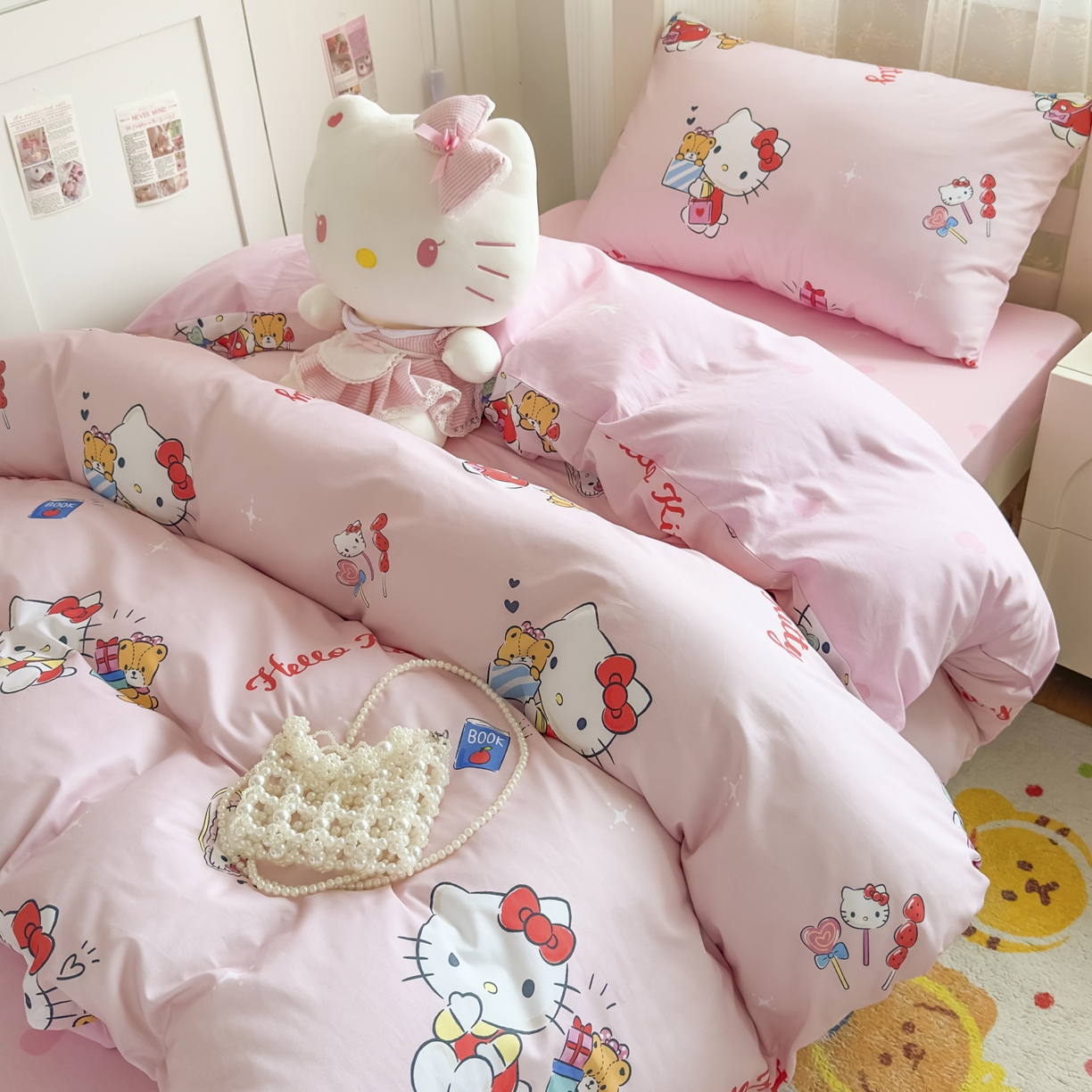 91家纺网 家纺一手货源 找家纺 浩诚 2025新款三丽鸥专版花型全棉纯棉学生三件套四件套 铃风