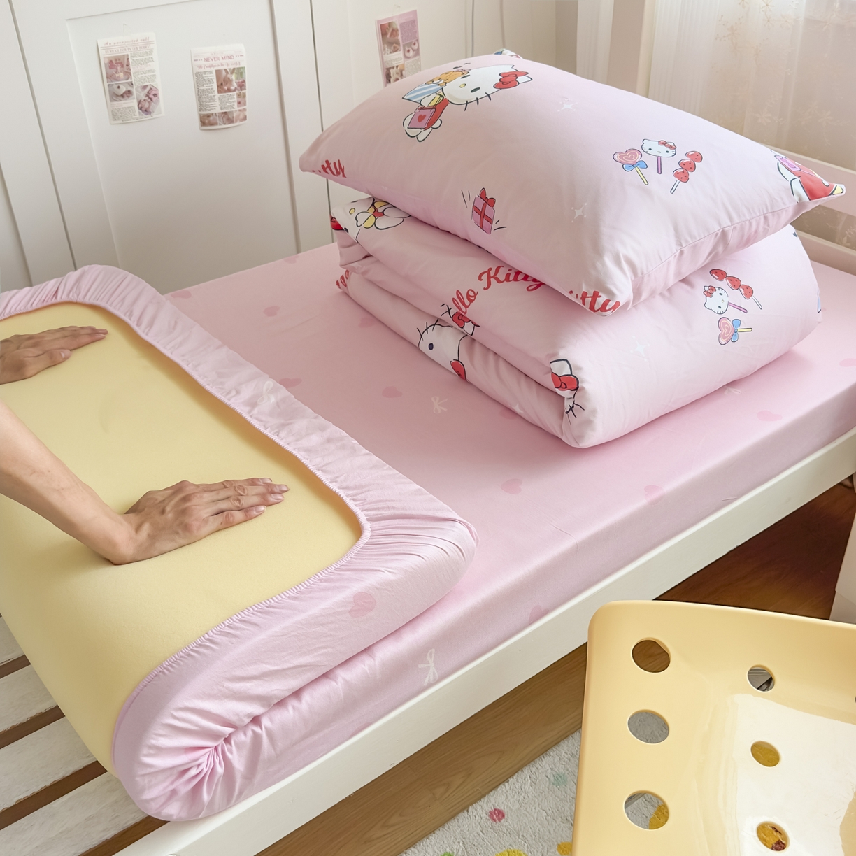 91家纺网 家纺一手货源 找家纺 浩诚 2025新款三丽鸥专版花型全棉纯棉学生三件套四件套 铃风