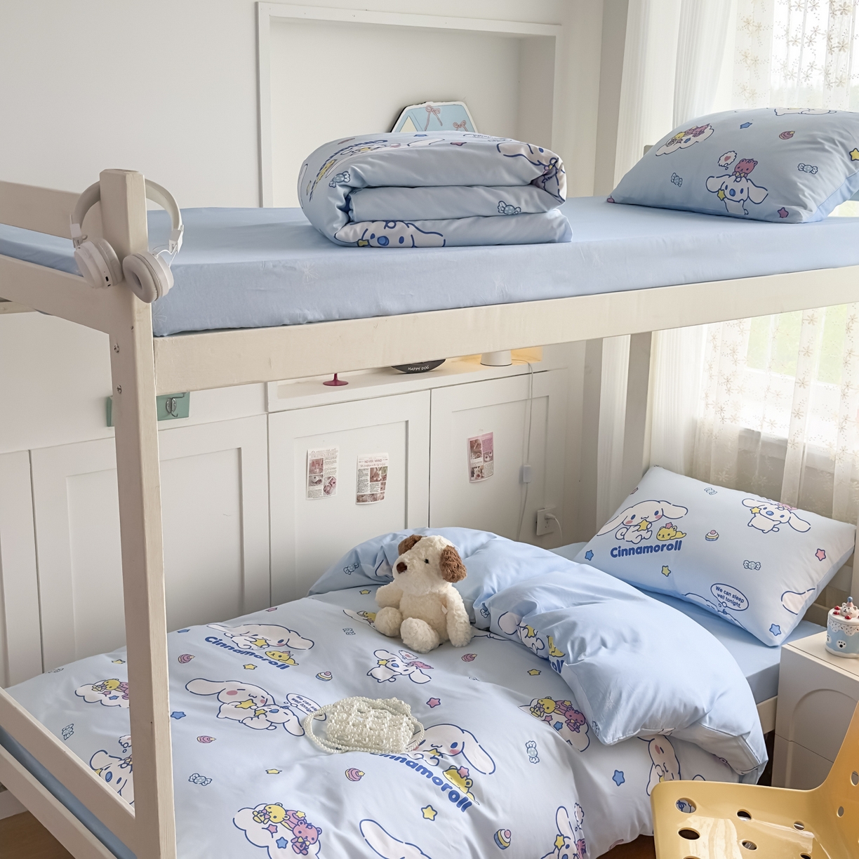 91家纺网 家纺一手货源 找家纺 浩诚 2025新款三丽鸥专版花型全棉纯棉学生三件套四件套 奶霜