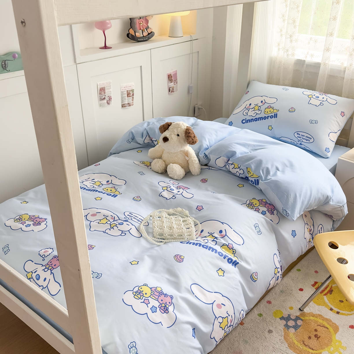 91家纺网 家纺一手货源 找家纺 浩诚 2025新款三丽鸥专版花型全棉纯棉学生三件套四件套 奶霜