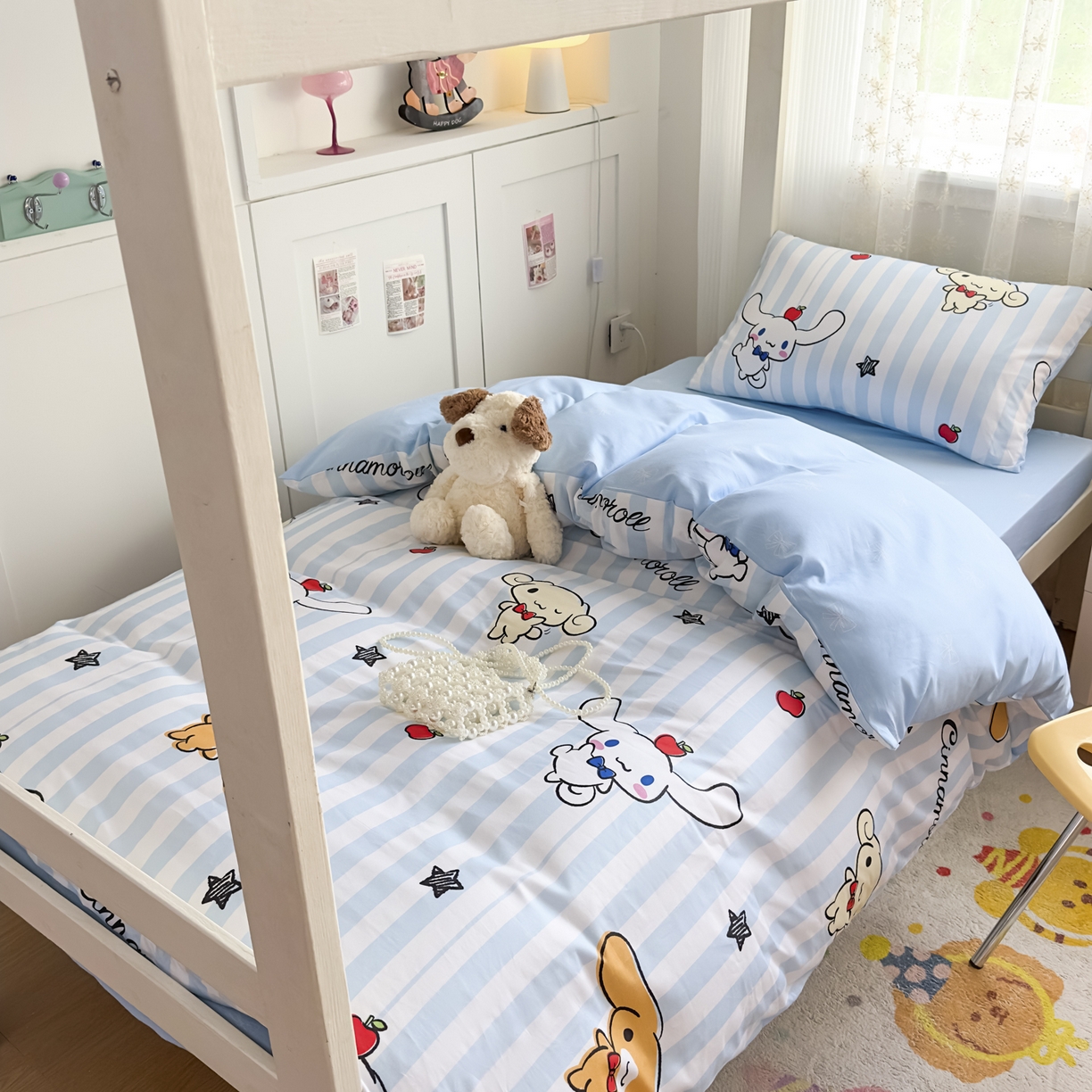 91家纺网 家纺一手货源 找家纺 浩诚 2025新款三丽鸥专版花型全棉纯棉学生三件套四件套 肉桂