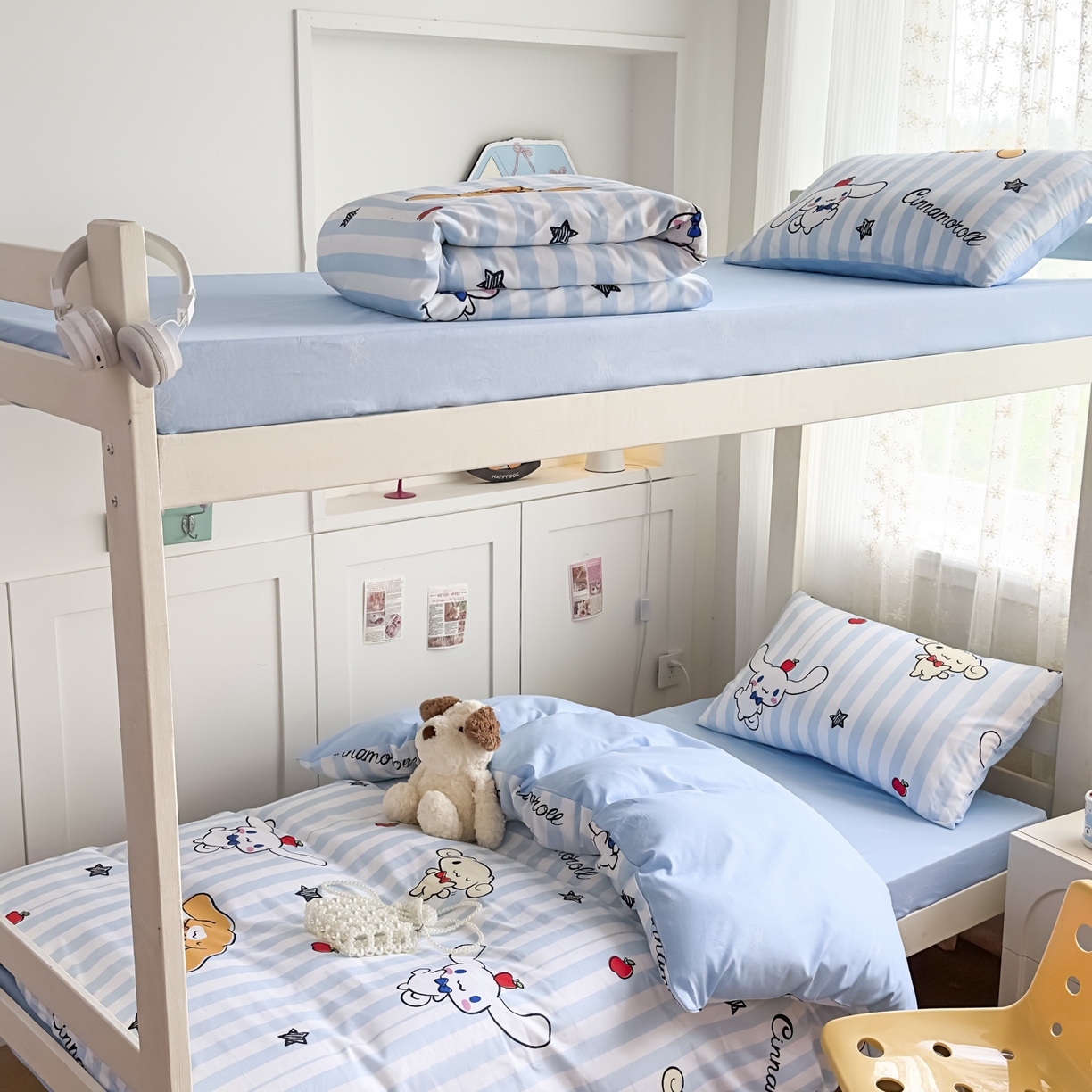 91家纺网 家纺一手货源 找家纺 浩诚 2025新款三丽鸥专版花型全棉纯棉学生三件套四件套 肉桂