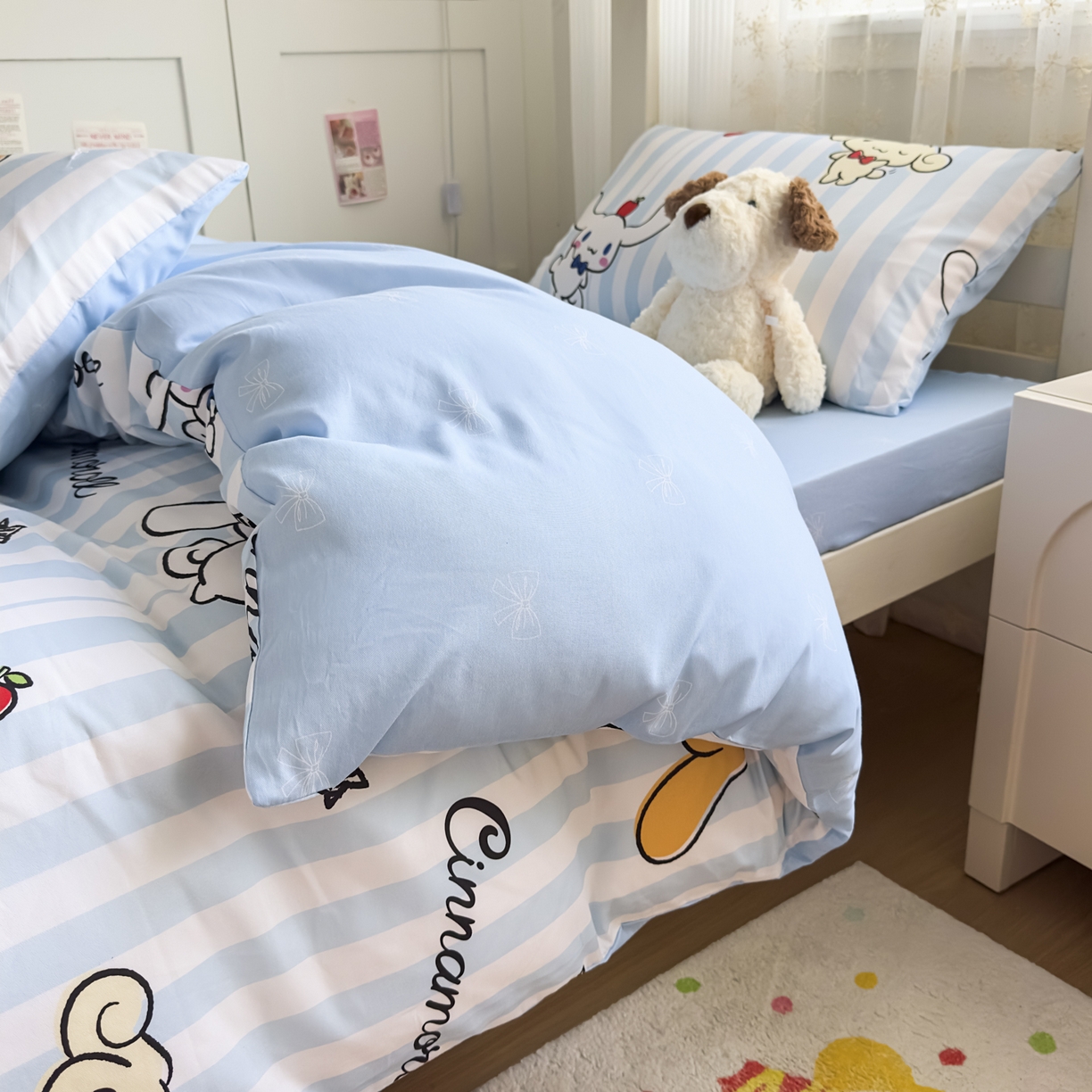 91家纺网 家纺一手货源 找家纺 浩诚 2025新款三丽鸥专版花型全棉纯棉学生三件套四件套 肉桂