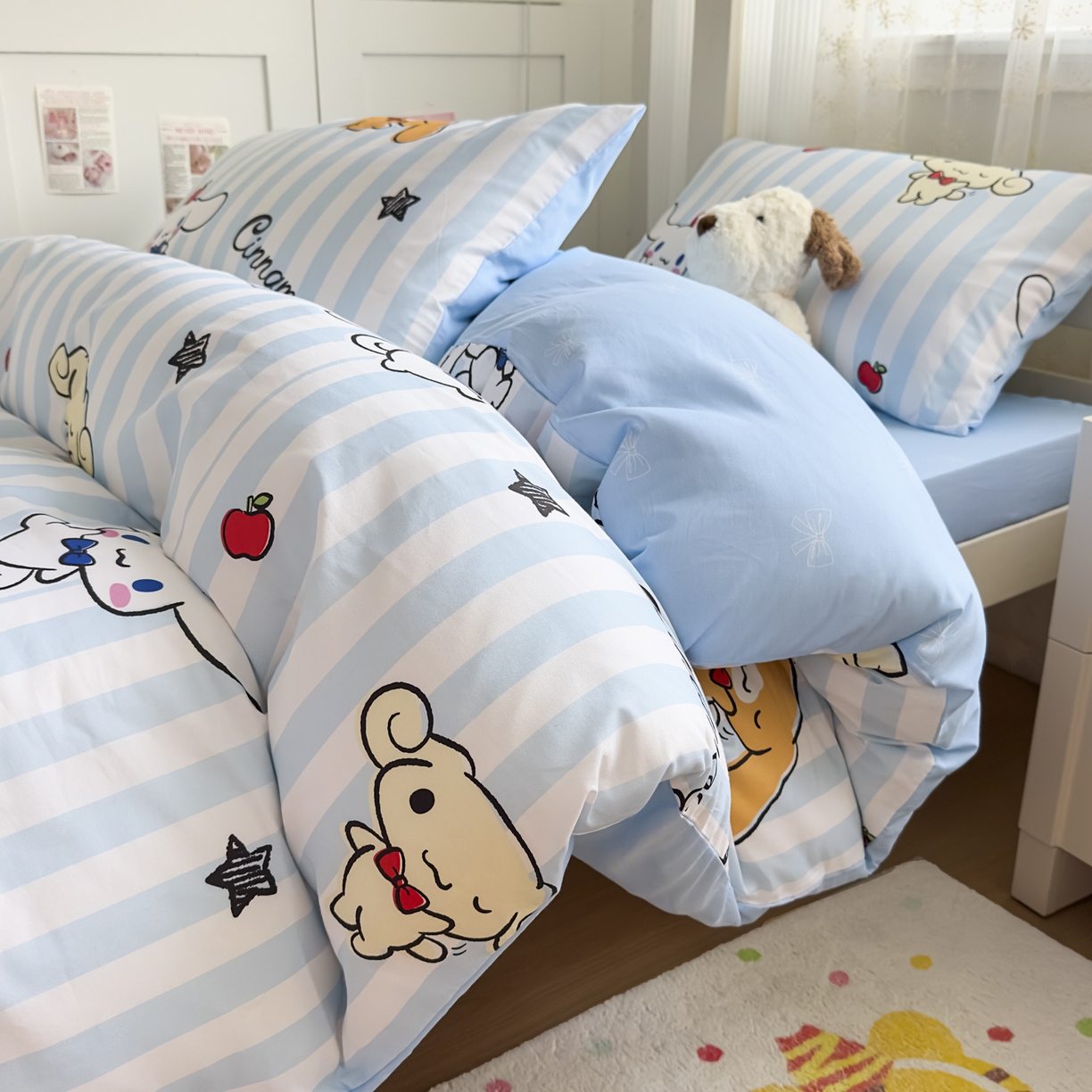 91家纺网 家纺一手货源 找家纺 浩诚 2025新款三丽鸥专版花型全棉纯棉学生三件套四件套 肉桂