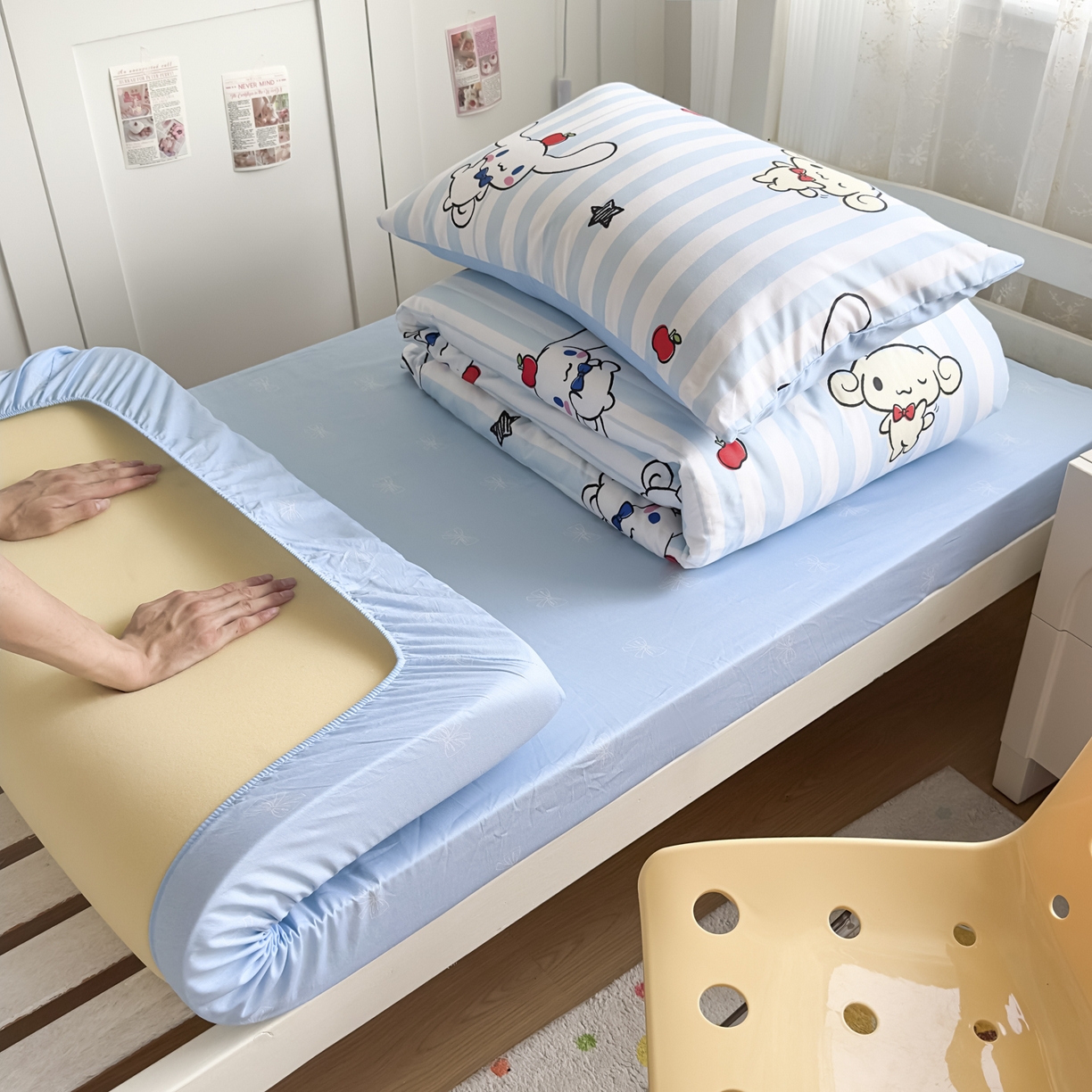 91家纺网 家纺一手货源 找家纺 浩诚 2025新款三丽鸥专版花型全棉纯棉学生三件套四件套 肉桂