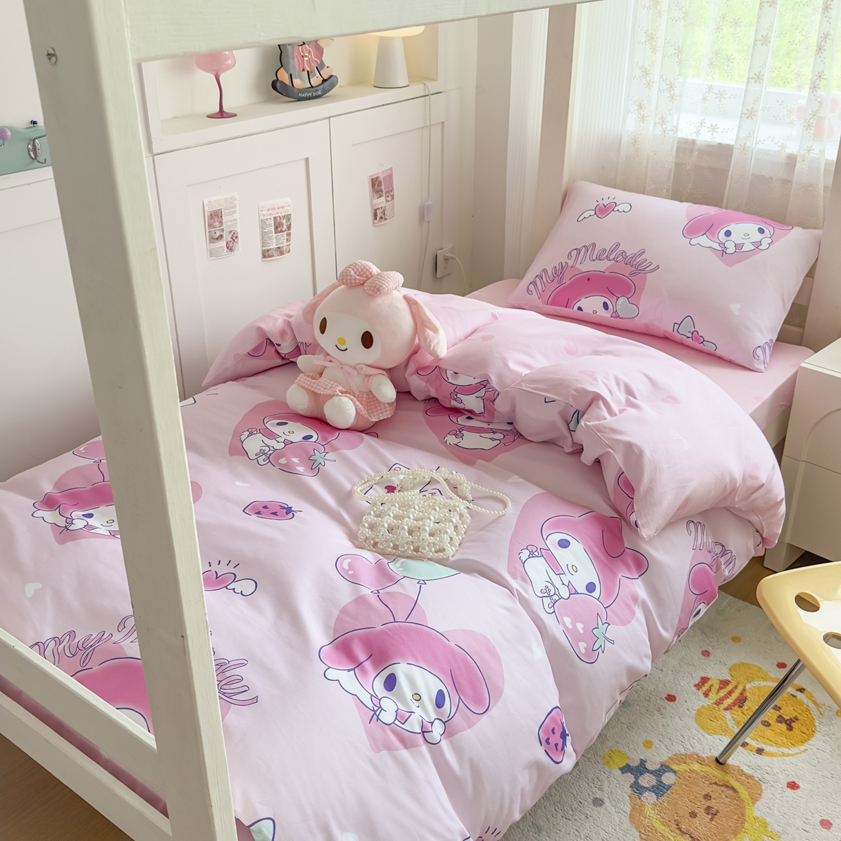 91家纺网 家纺一手货源 找家纺 浩诚 2025新款三丽鸥专版花型全棉纯棉学生三件套四件套 甜莓