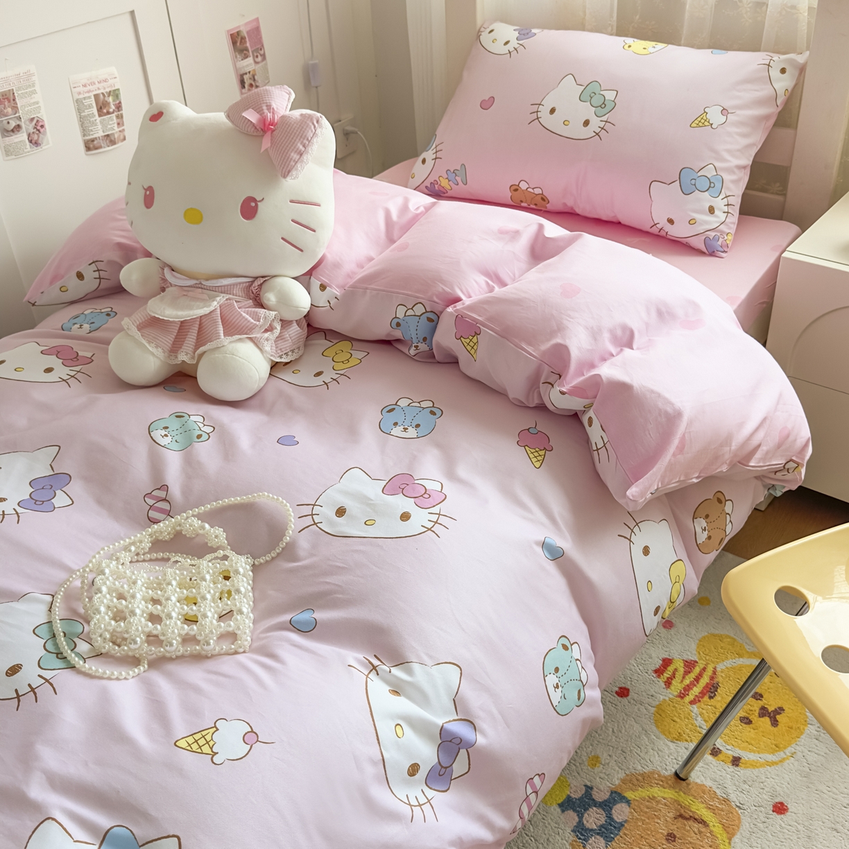 91家纺网 家纺一手货源 找家纺 浩诚 2025新款三丽鸥专版花型全棉纯棉学生三件套四件套 甜梦