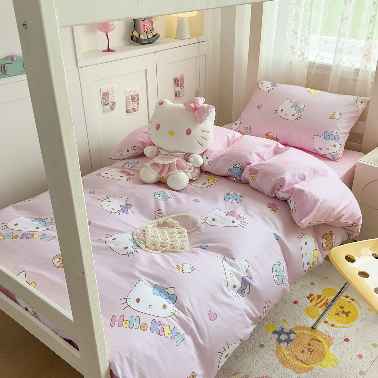 91家纺网 家纺一手货源 找家纺 浩诚 2025新款三丽鸥专版花型全棉纯棉学生三件套四件套 甜梦