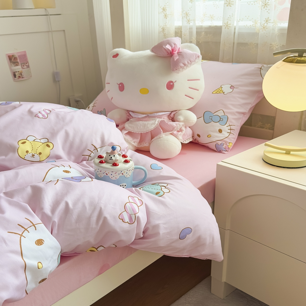 91家纺网 家纺一手货源 找家纺 浩诚 2025新款三丽鸥专版花型全棉纯棉学生三件套四件套 甜梦