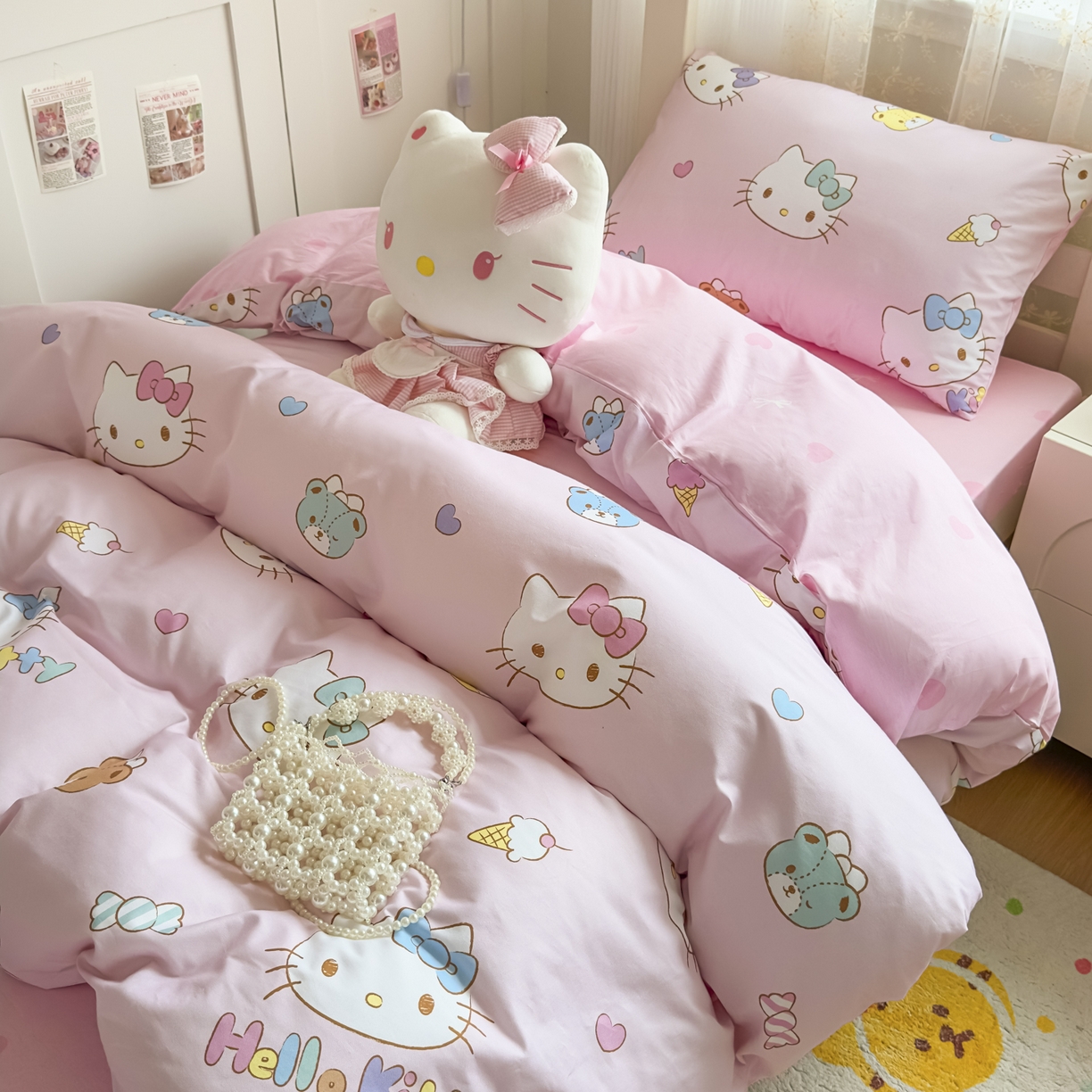 91家纺网 家纺一手货源 找家纺 浩诚 2025新款三丽鸥专版花型全棉纯棉学生三件套四件套 甜梦