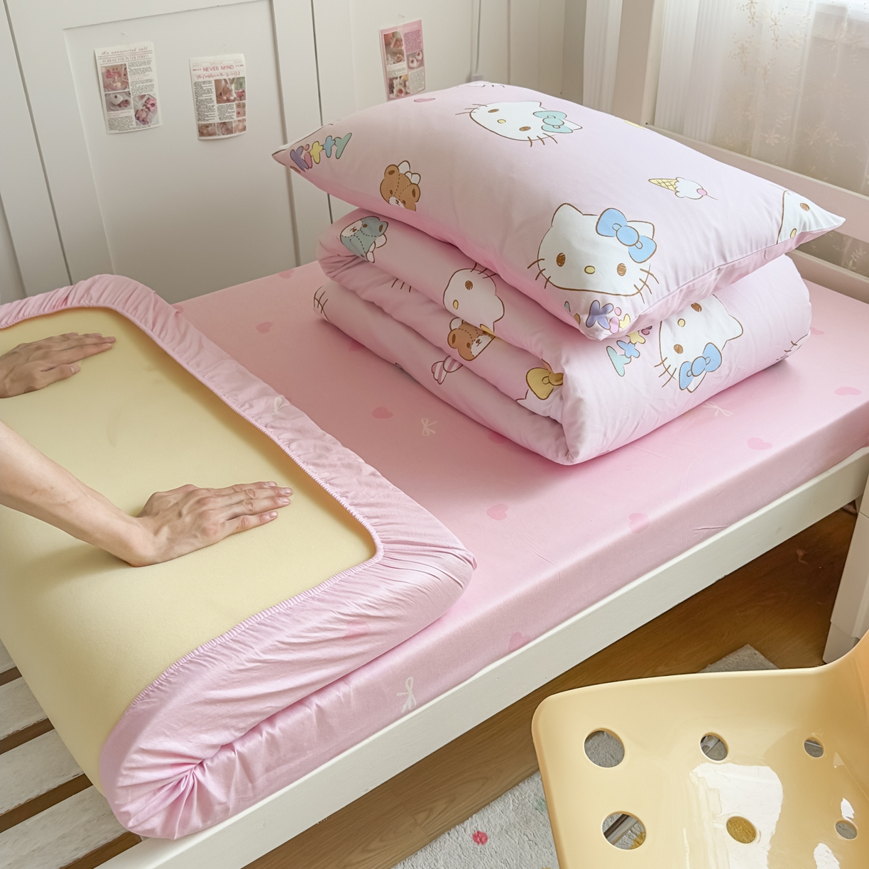 91家纺网 家纺一手货源 找家纺 浩诚 2025新款三丽鸥专版花型全棉纯棉学生三件套四件套 甜梦