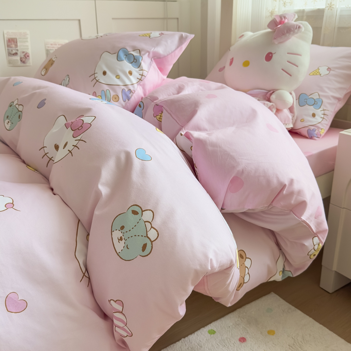 91家纺网 家纺一手货源 找家纺 浩诚 2025新款三丽鸥专版花型全棉纯棉学生三件套四件套 甜梦