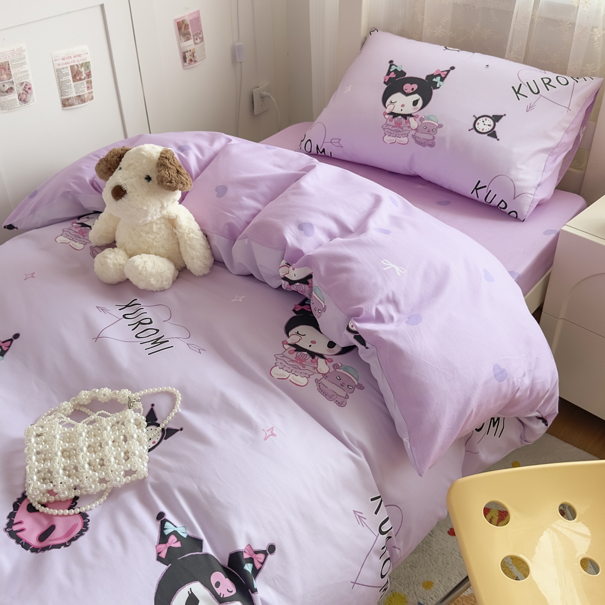 91家纺网 家纺一手货源 找家纺 浩诚 2025新款三丽鸥专版花型全棉纯棉学生三件套四件套 甜语