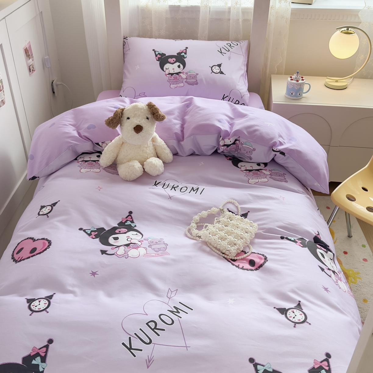 91家纺网 家纺一手货源 找家纺 浩诚 2025新款三丽鸥专版花型全棉纯棉学生三件套四件套 甜语