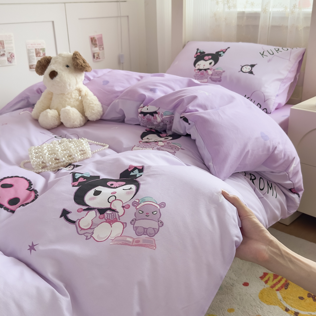 91家纺网 家纺一手货源 找家纺 浩诚 2025新款三丽鸥专版花型全棉纯棉学生三件套四件套 甜语