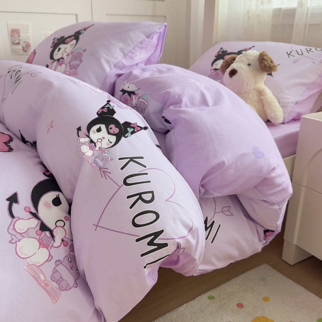 91家纺网 家纺一手货源 找家纺 浩诚 2025新款三丽鸥专版花型全棉纯棉学生三件套四件套 甜语