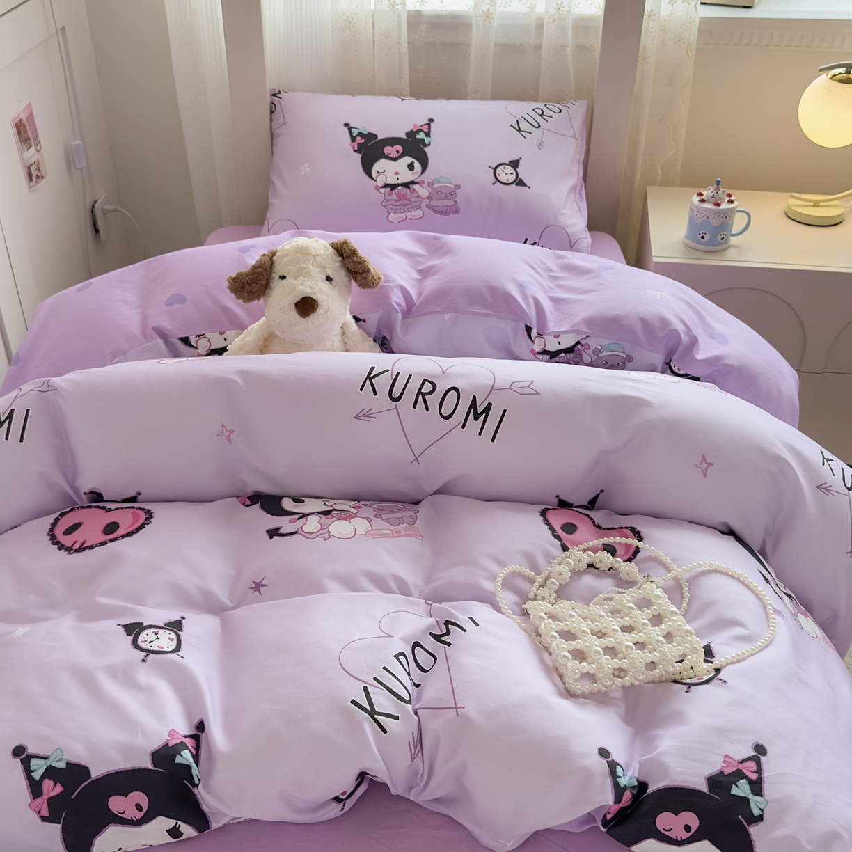 91家纺网 家纺一手货源 找家纺 浩诚 2025新款三丽鸥专版花型全棉纯棉学生三件套四件套 甜语