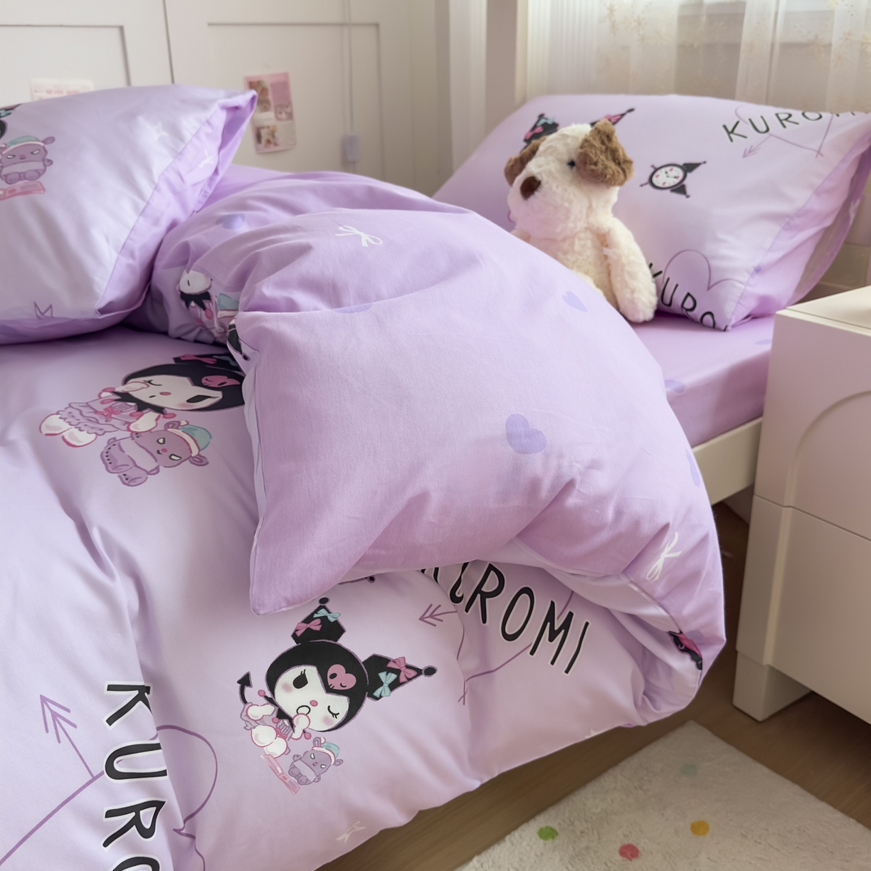 91家纺网 家纺一手货源 找家纺 浩诚 2025新款三丽鸥专版花型全棉纯棉学生三件套四件套 甜语