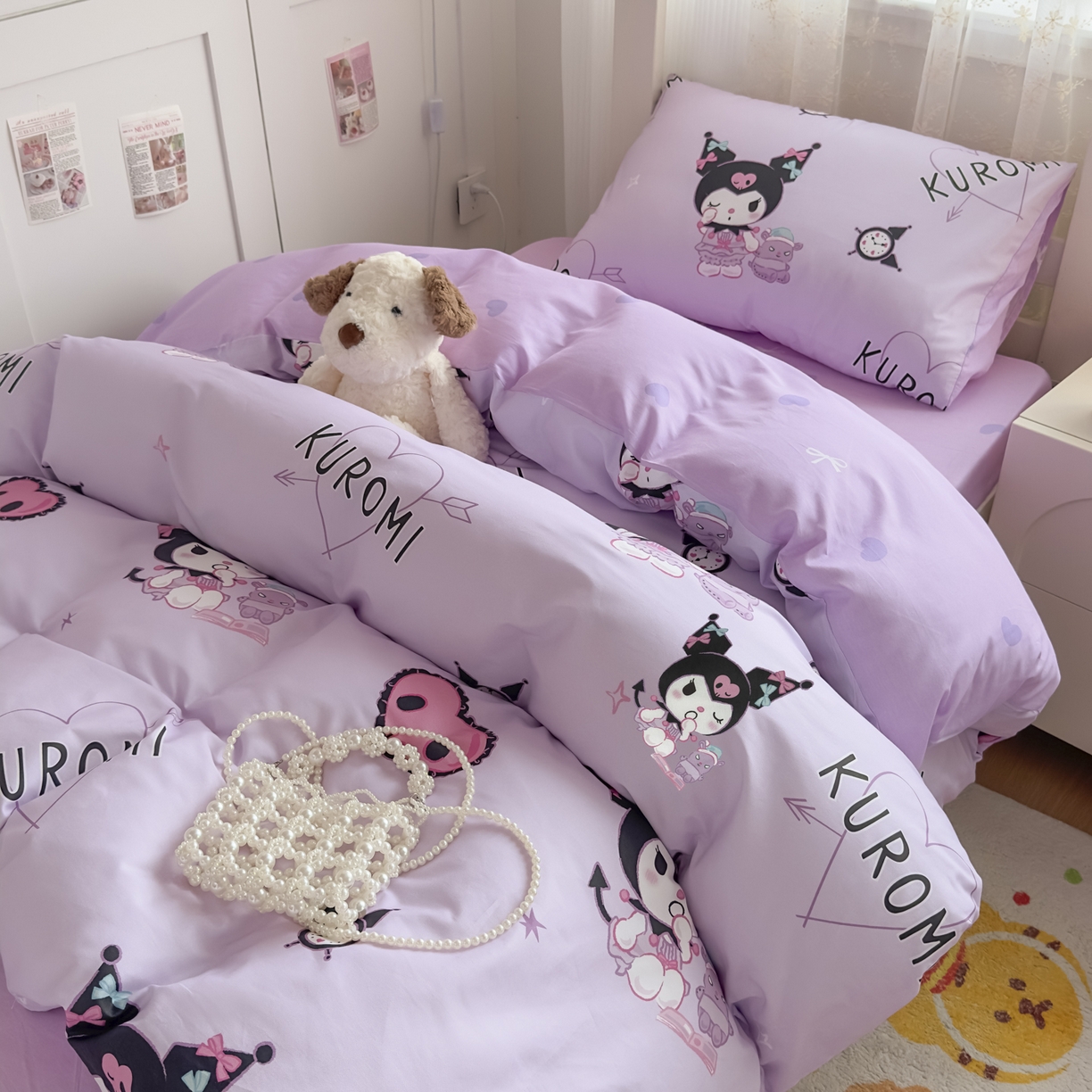 91家纺网 家纺一手货源 找家纺 浩诚 2025新款三丽鸥专版花型全棉纯棉学生三件套四件套 甜语