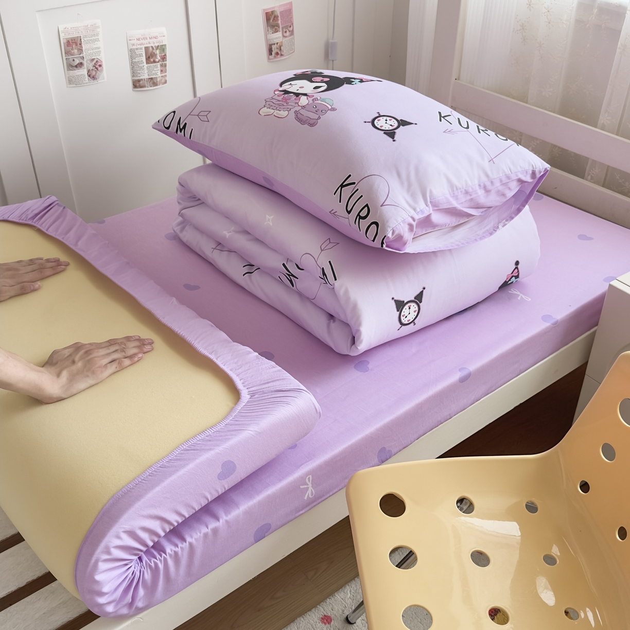 91家纺网 家纺一手货源 找家纺 浩诚 2025新款三丽鸥专版花型全棉纯棉学生三件套四件套 甜语