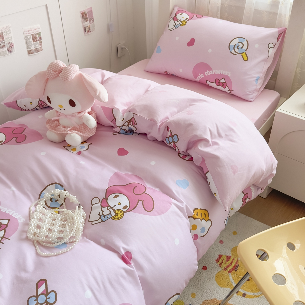 91家纺网 家纺一手货源 找家纺 浩诚 2025新款三丽鸥专版花型全棉纯棉学生三件套四件套 星糖