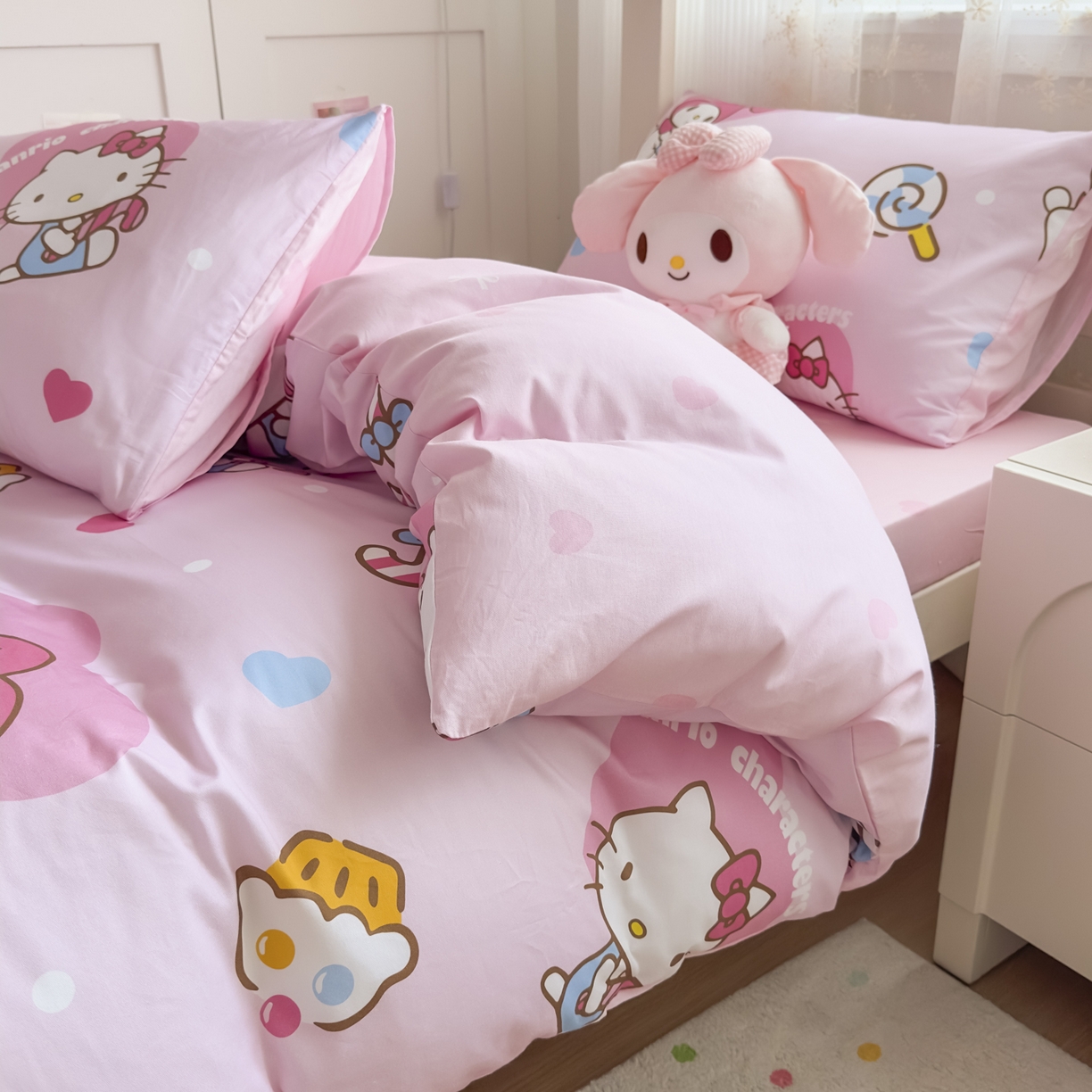 91家纺网 家纺一手货源 找家纺 浩诚 2025新款三丽鸥专版花型全棉纯棉学生三件套四件套 星糖