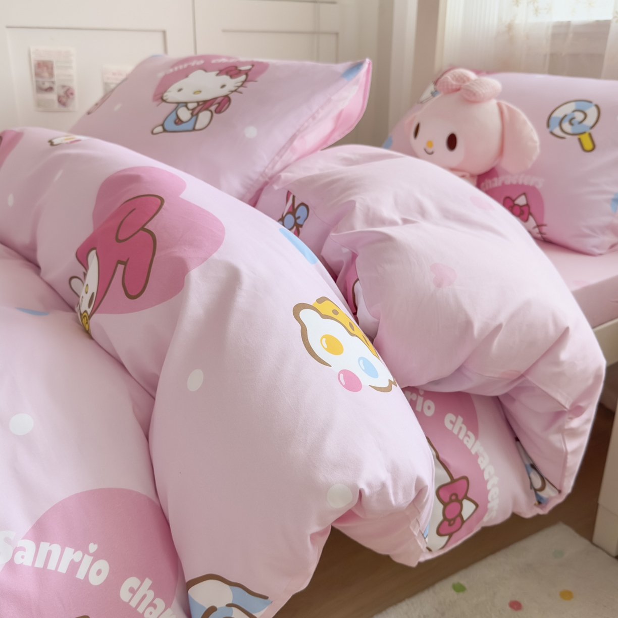 91家纺网 家纺一手货源 找家纺 浩诚 2025新款三丽鸥专版花型全棉纯棉学生三件套四件套 星糖