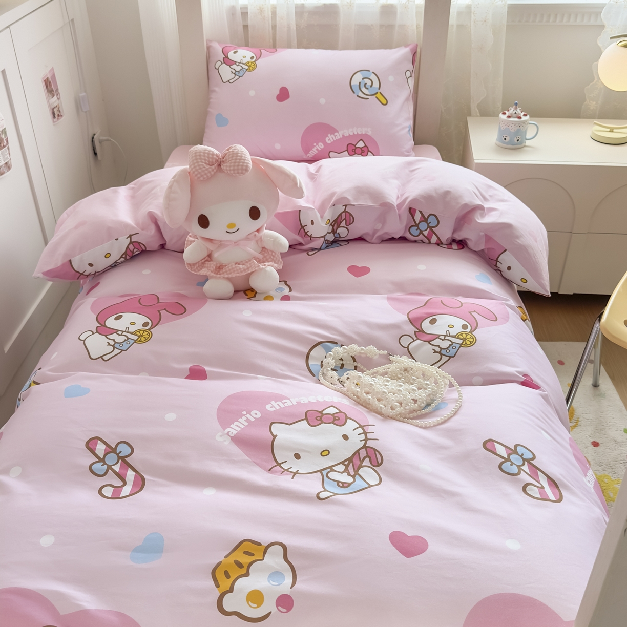 91家纺网 家纺一手货源 找家纺 浩诚 2025新款三丽鸥专版花型全棉纯棉学生三件套四件套 星糖