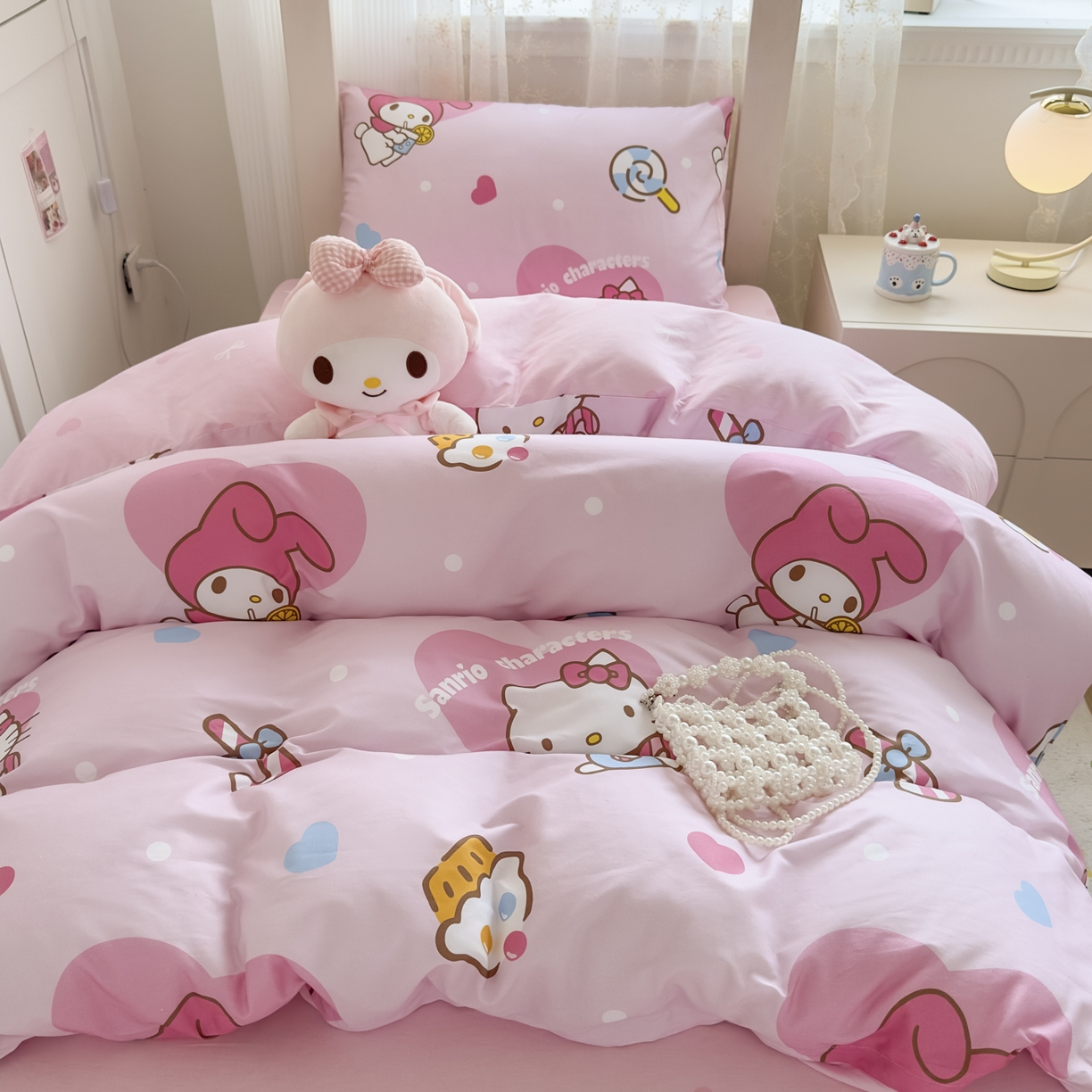 91家纺网 家纺一手货源 找家纺 浩诚 2025新款三丽鸥专版花型全棉纯棉学生三件套四件套 星糖