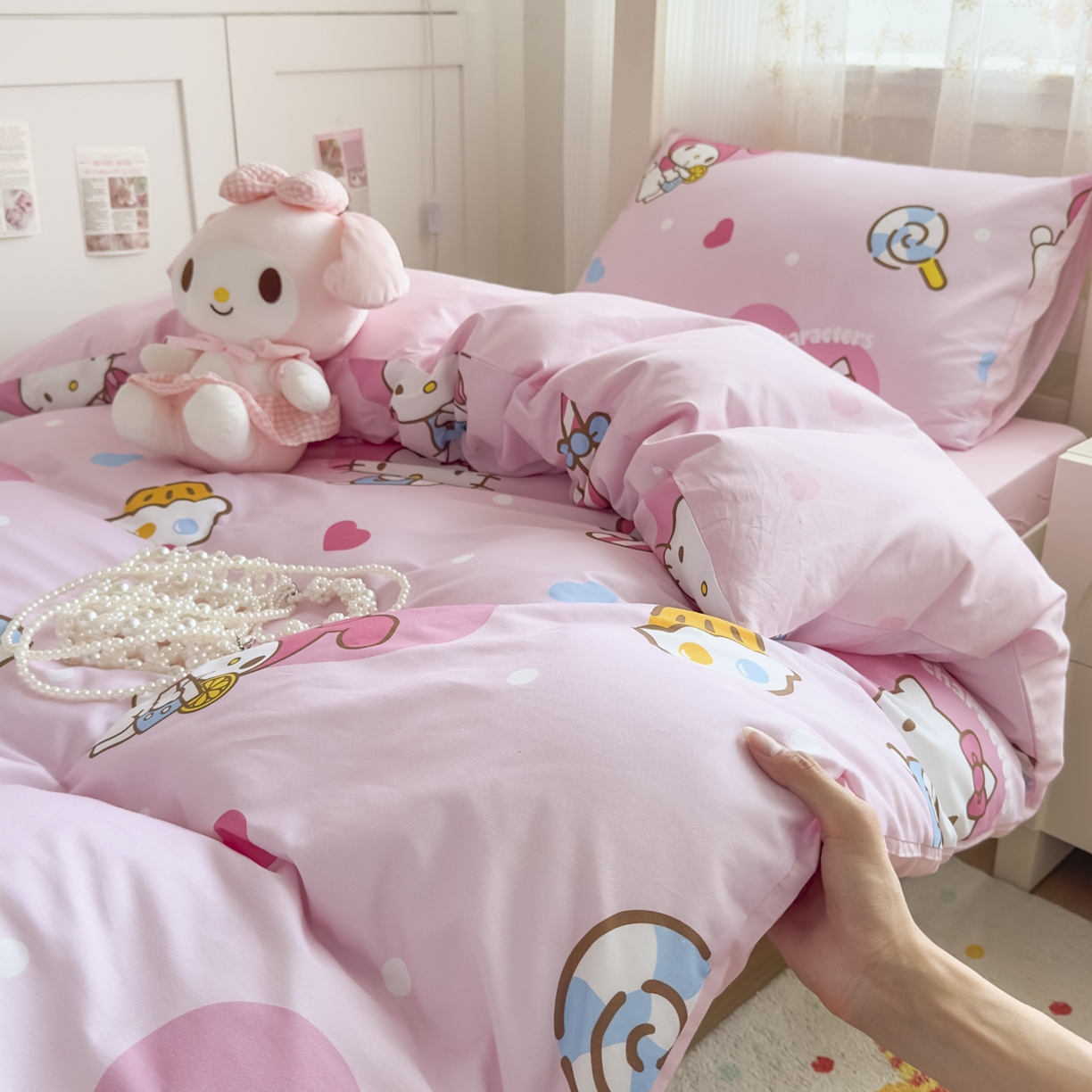 91家纺网 家纺一手货源 找家纺 浩诚 2025新款三丽鸥专版花型全棉纯棉学生三件套四件套 星糖